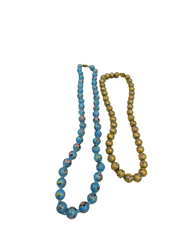 2 cloisonne bead necklaces; 1 blue ground cloisonne bead necklace with butterfly and insect decorat (1 of 6)