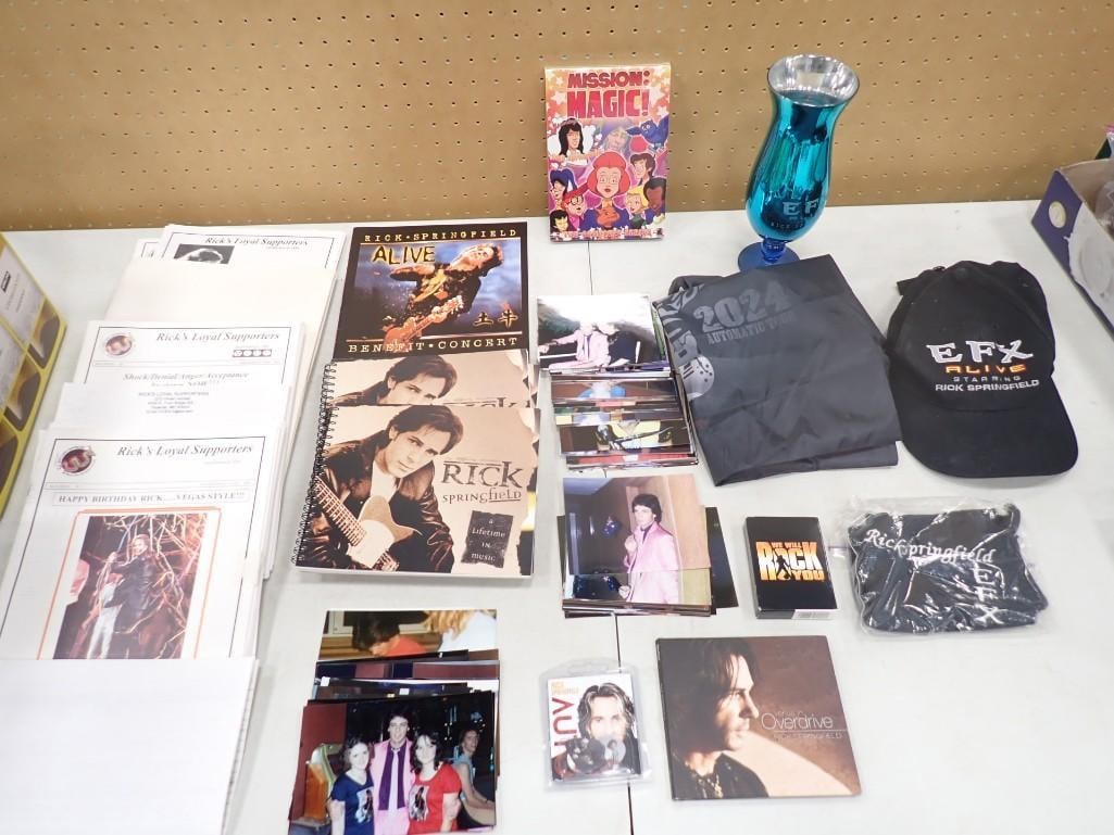 Rick Springfield Collectibles including Mission: Magic! Sealed DVD, Ephemera, Hat, MGM EFX Glass, Ph: Rick Springfield Collectibles including Mission: Magic! Sealed DVD, Ephemera, Hat, MGM EFX Glass, Photos, Books, etc. Live Auctioneers is now offering Live Shipping through them. This is an optional p