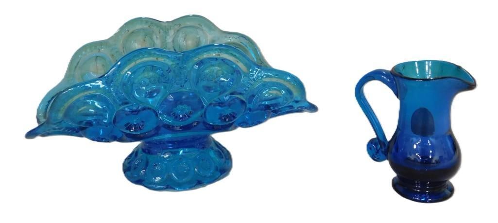 Blue Glass Lot including L.E. Smith Moon and Star Colonial Blue Banana Boat Fruit Dish and Blenko (1 of 8)