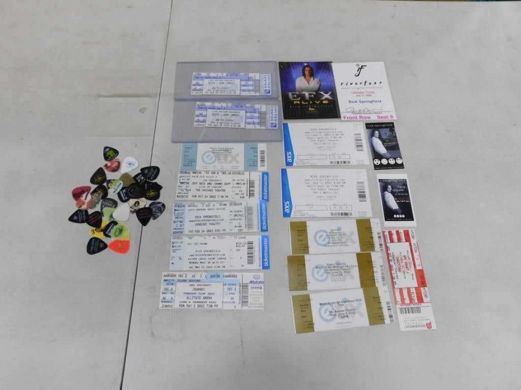 Rick Springfield Lot including Ticket Stubs, Guitar Picks, Ephemera, Other Concert Tickets, etc.: Rick Springfield Lot including Ticket Stubs, Guitar Picks, Ephemera, Other Concert Tickets, etc.