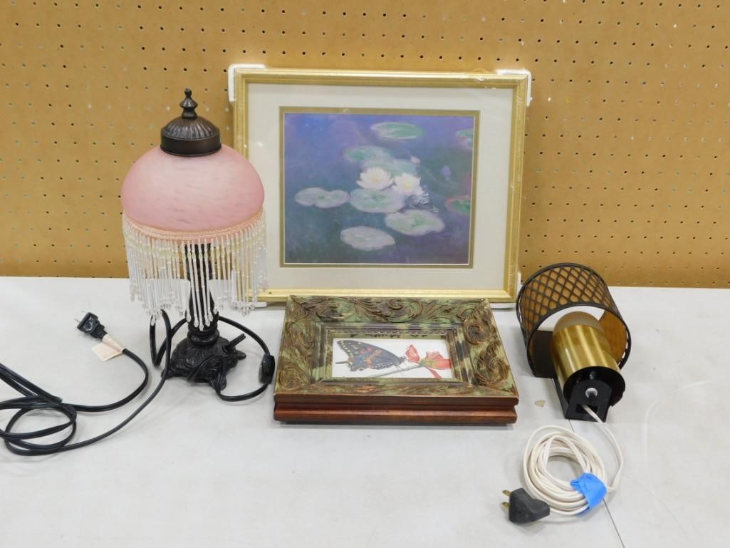 Home Decor incl Vintage Wall Light or Sconce, Small Lamp with Glass Shade, 2 Framed Prints (1 of 5)