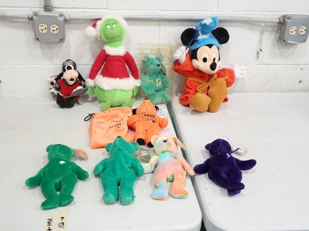 Flush Lot including Grinch, Fantasia Mickey Mouse, Goofy, Salvino's Bammers, etc.: Flush Lot including Grinch, Fantasia Mickey Mouse, Goofy, Salvino's Bammers, Beanie Babies, etc. Live Auctioneers is now offering Live Shipping through them.? This is an optional payment/shipping