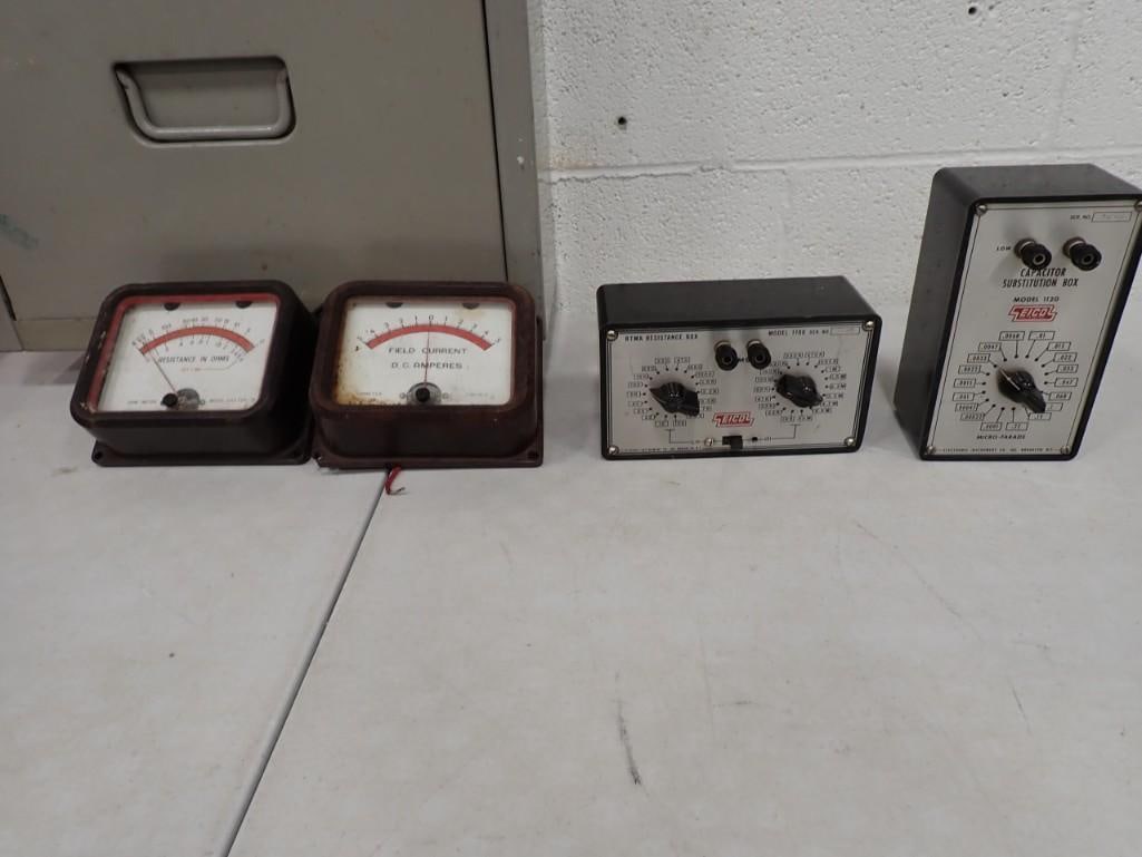 Electronic Testing Lot including Amp Meter, RTMA Resistance Box 1100, Eico Model 1120 Capacitor (1 of 7)