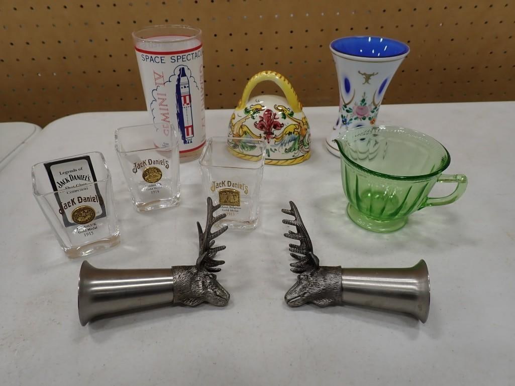 Misc incl Vintage White Cut to Blue Cased Glass Vase, Green Depression Glass Creamer, (1 of 16)
