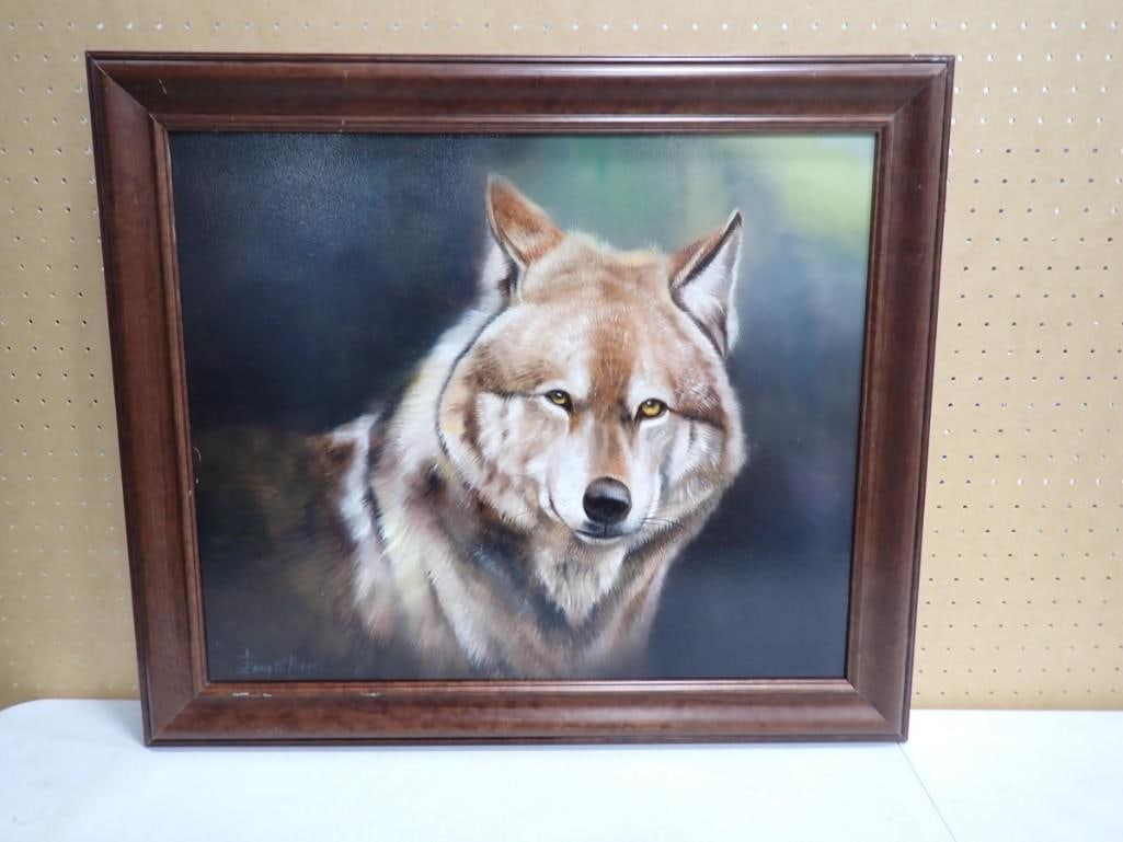 Framed Wolf Painting - Signed - Measures roughly 28x24" (1 of 5)