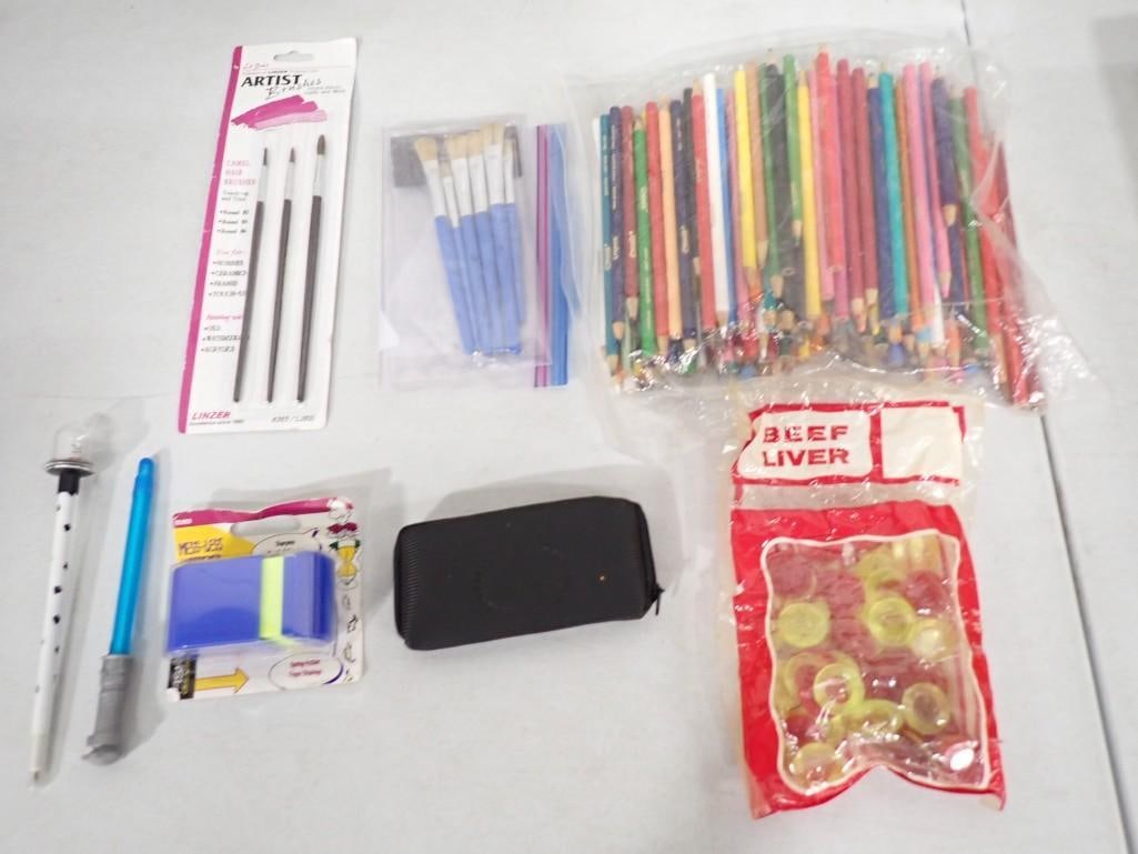 Lot of Craft Supplies incl Paint Brushes, Colored Pencils, etc (1 of 6)