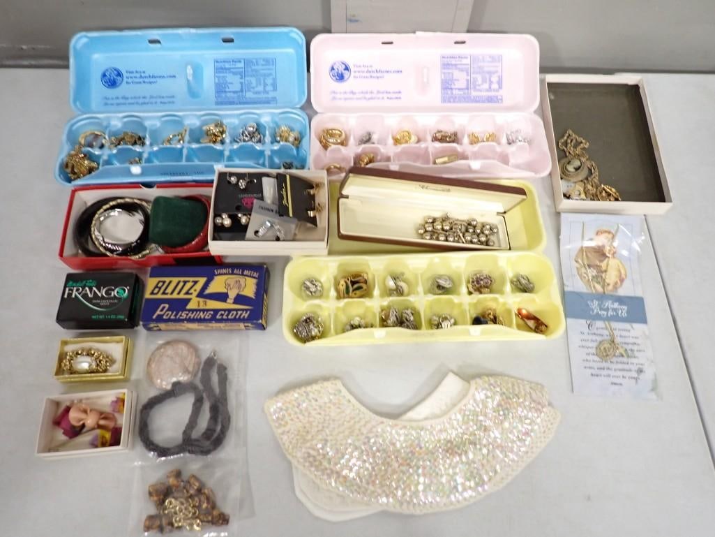 Lot of Costume Jewelry incl Cameo Necklace, Vintage Clip On Earrings, etc: Lot of Costume Jewelry incl Cameo Necklace, Vintage Clip On Earrings, Bracelets, etc All pictures are considered part of the description and should be examined carefully by bidders. Live Auctioneers i