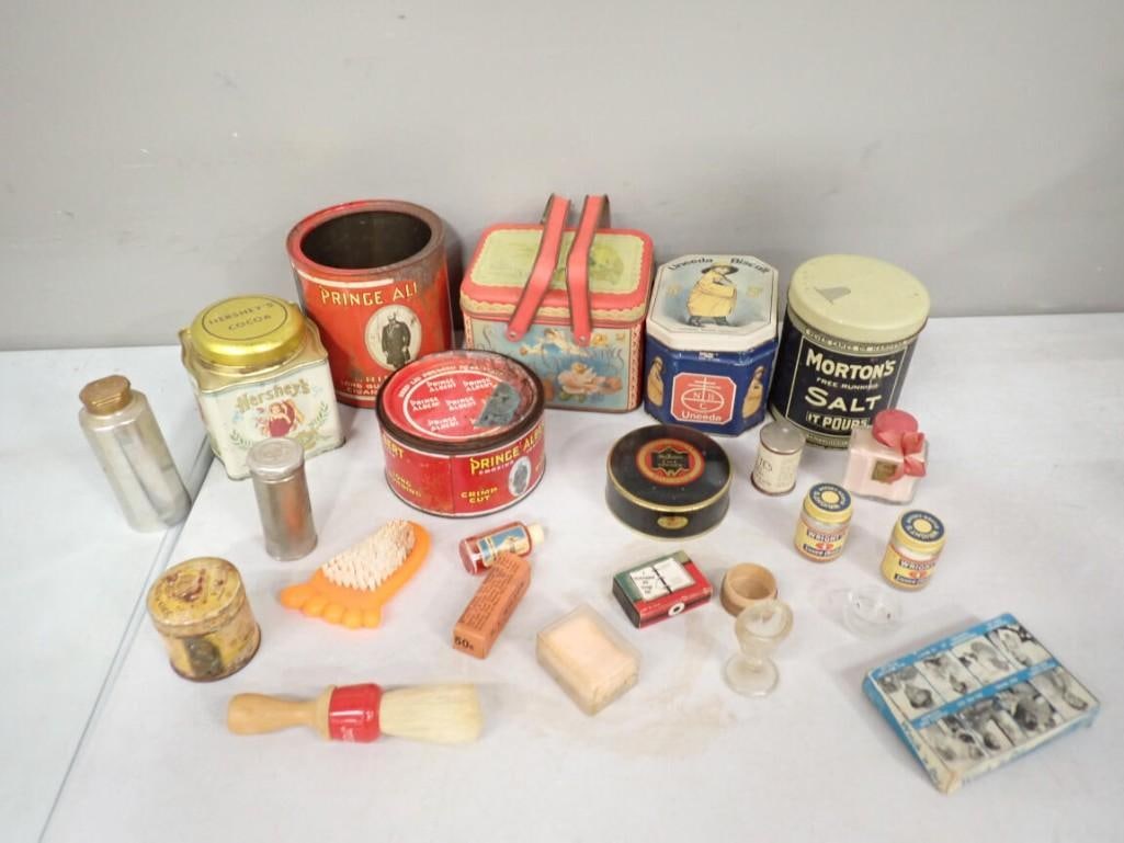 Lot of Vintage Tins, Containers, Tobacco Tins, Shaving Brush, etc (1 of 15)