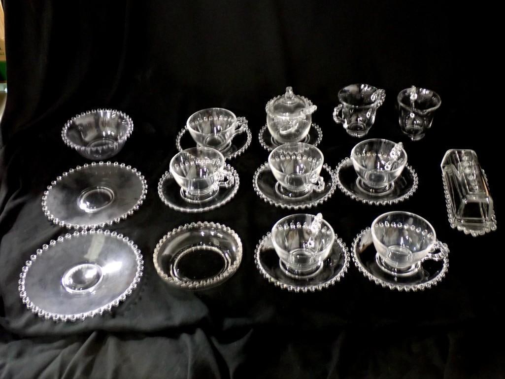 Vintage Imperial Glass Candlewick Coffee Cups, Saucers, Covered Butter Dish, Creamer, Sugar Bowl, (1 of 6)