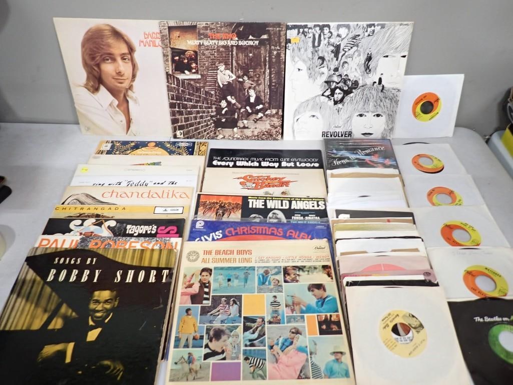 Vinyl Records incl The Beatles Revolver, The Beatles 45 RPMs, The Who, Barry Manilow, Smokey and the: Vinyl Records incl The Beatles Revolver, The Beatles 45 RPMs, The Who, Barry Manilow, Smokey and the Bandit, Songs by Bobby Short, The Beach Boys, The Wild Angels, etc All pictures are considered par