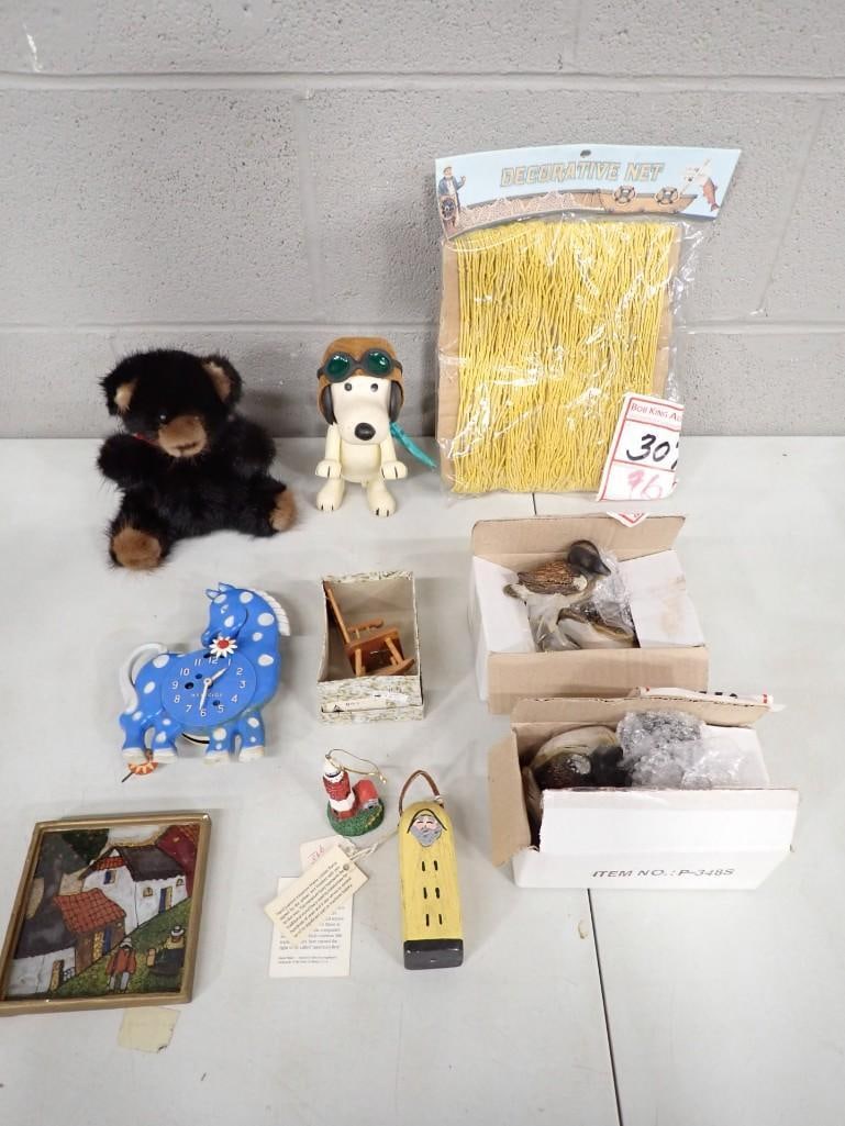 Collectibles incl Snoopy Flying Ace Poseable Toy, Plush Bear, Grass Skirt, Westclox Blue Horse (1 of 8)