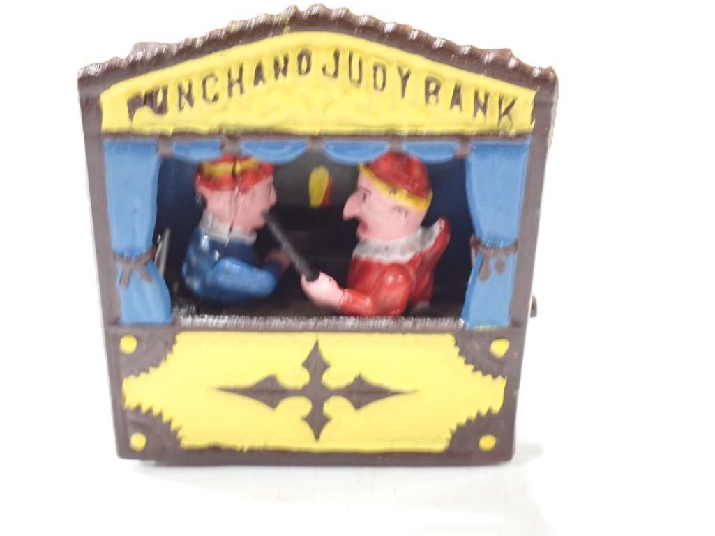 Punch and Judy Mechanical Cast Iron Bank: Punch and Judy Mechanical Cast Iron Bank 6x7x4" Live Auctioneers is now offering Live Shipping through them. This is an optional payment/shipping system. If you would like to use the UPS Store as usua