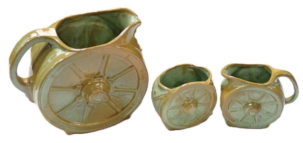 Frankoma Set Prairie Green Wagon Wheel Pitcher, Creamer, Sugar (1 of 7)