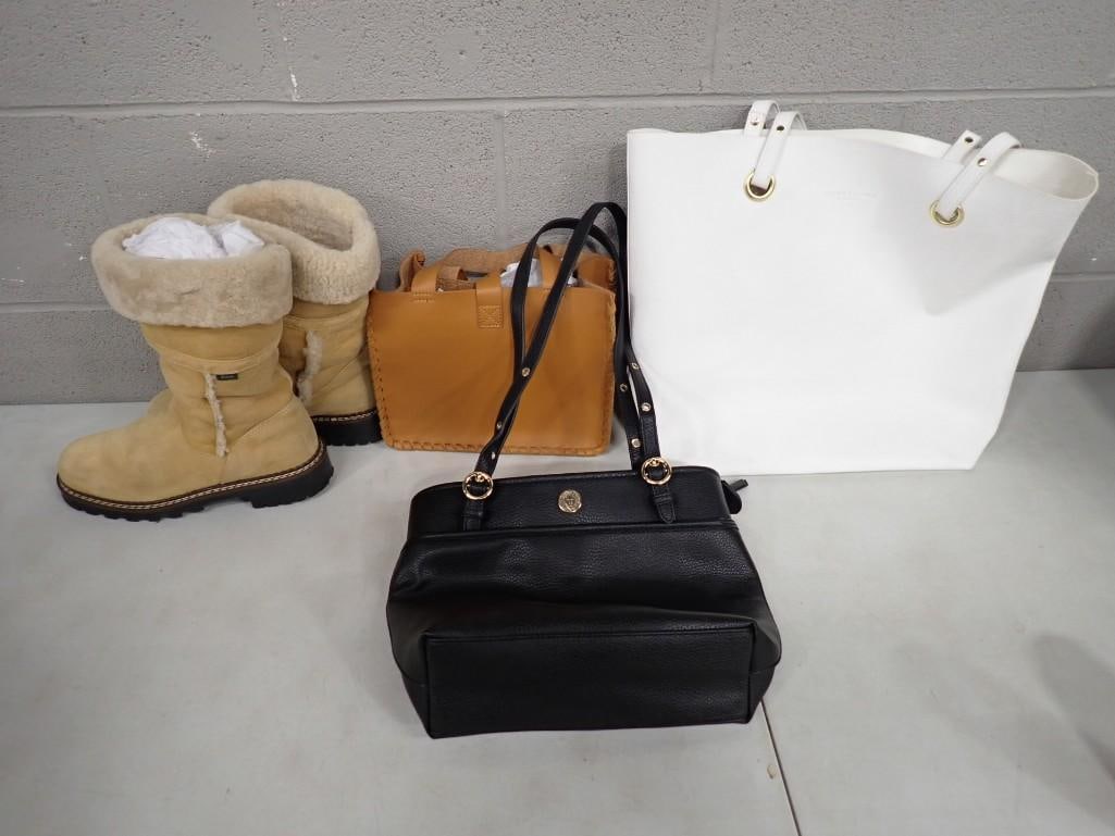 3 Purses including Anne Klein, Ralph Lauren and Pair of Blondo Fuzzy Boots (1 of 10)