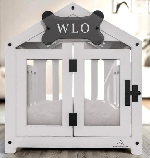 New in Damaged Box wlowood.com Dog House - Size 3 White with Gray Cushion Gabled (1 of 6)
