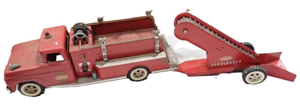 Vintage Pressed Steel Tonka Toys including Fire Truck and Sandloader: Vintage Pressed Steel Tonka Toys including Fire Truck and Sandloader 18x6x6" Live Auctioneers is now offering Live Shipping through them. This is an optional payment/shipping system. If you would 
