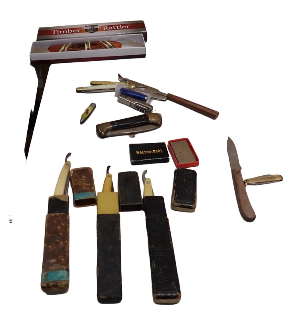 Vintage / Antique Smalls Lot including Razors, Pocket Knives, Timber Rattler, Bottle Opener, etc. (1 of 8)