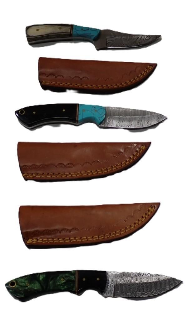 Lot of 3 pocket knives with sheaths - each roughly 7" long (1 of 8)