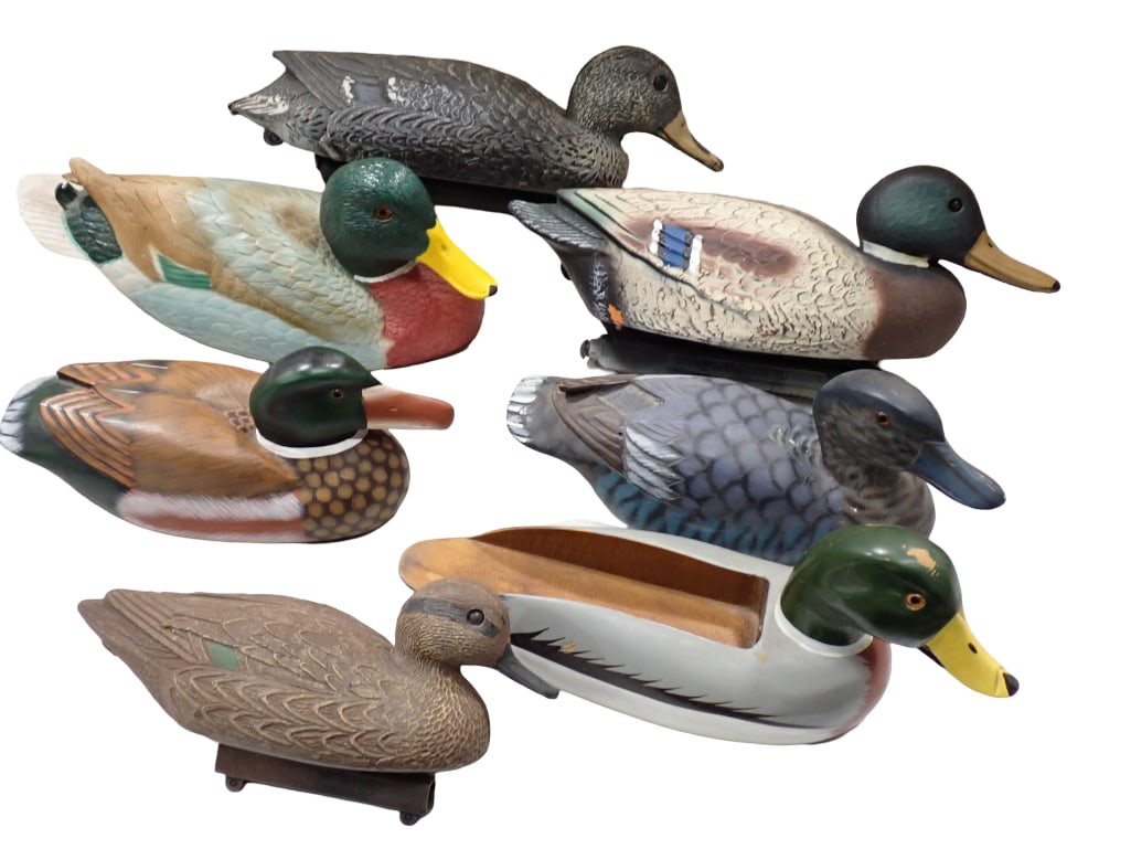 Lot of Duck Decoys and Carved Wood Ducks 7 Total: Lot of Duck Decoys and Carved Wood Ducks 7 Total 15" x 5" x 7" All pictures are considered part of the description and should be examined carefully by bidders. Live Auctioneers is now offe