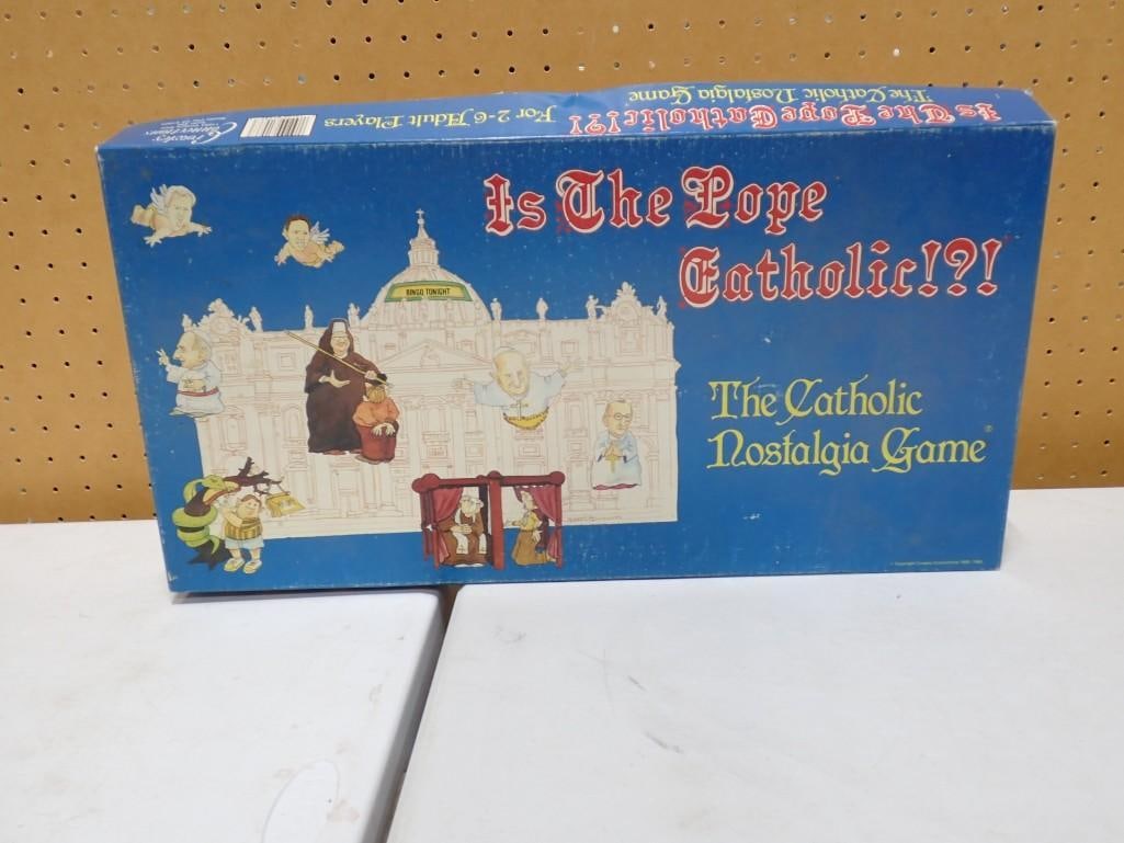 Is the Pope Catholic The Catholic Nostalgia Game: Is the Pope Catholic The Catholic Nostalgia Game Board Game. Includes everything that you see in the photos. Unchecked for completeness 21"x11"x2" All pictures are considered part of the d