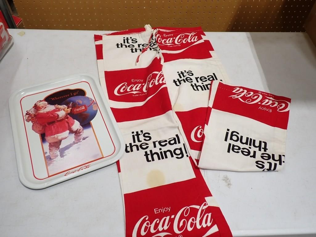 Coca Cola It's The Real Thing Pair of Pants and Metal Coca Cola Christmas Santa Tray: Coca Cola It's The Real Thing Pair of Pants and Metal Coca Cola Christmas Santa Tray 13.5" L x 9.25" W x 0.5" H All pictures are considered part of the description and should be examin