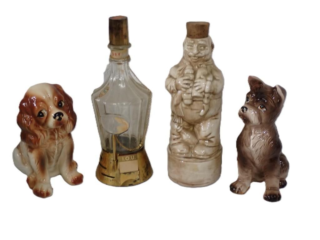 Two Ceramic Dog Figurines and Two Vintage Liquor Decanters (1 of 8)