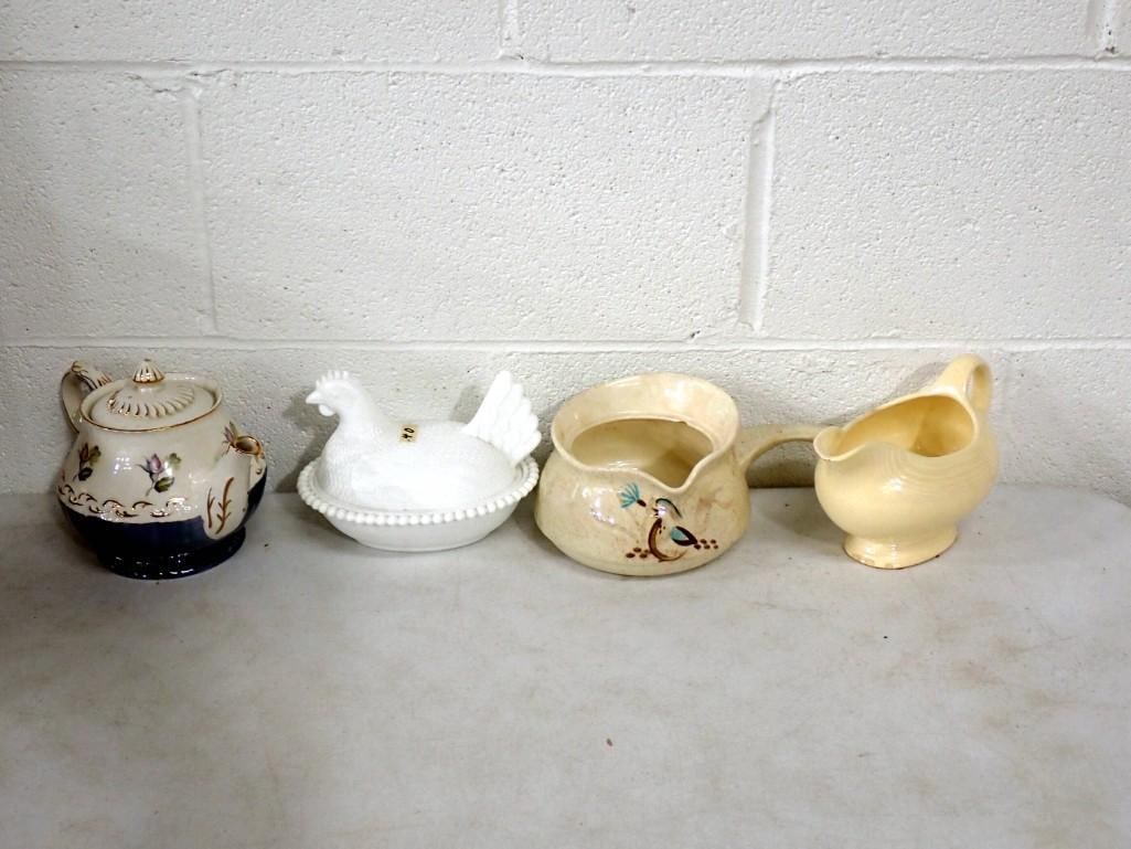 Red Wing Bob White Quail Gravy Boat, Milk Glass Hen, Lefton Ceramic Tea Pot, Gravy Boat (1 of 10)