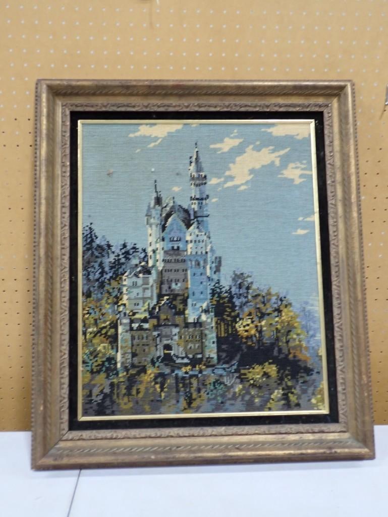 Vintage Framed Bavarian Castle Needlepoint - Roughly 24x28" (1 of 5)