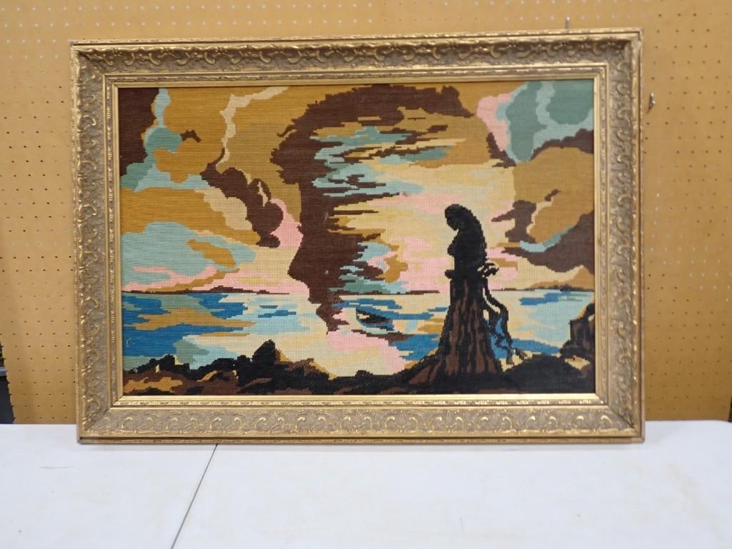 Vintage Framed Needlepoint Silhouette of a Woman (1 of 5)