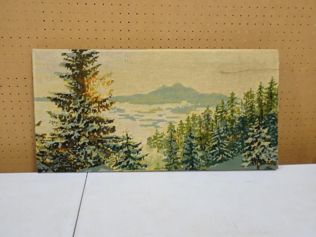 Vintage Needlepoint - Forest Mountain Scene (1 of 4)