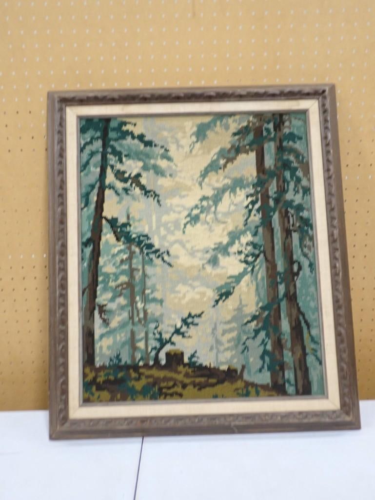 Vintage Framed Needlepoint - Forest Scene 27x23x2" (1 of 5)