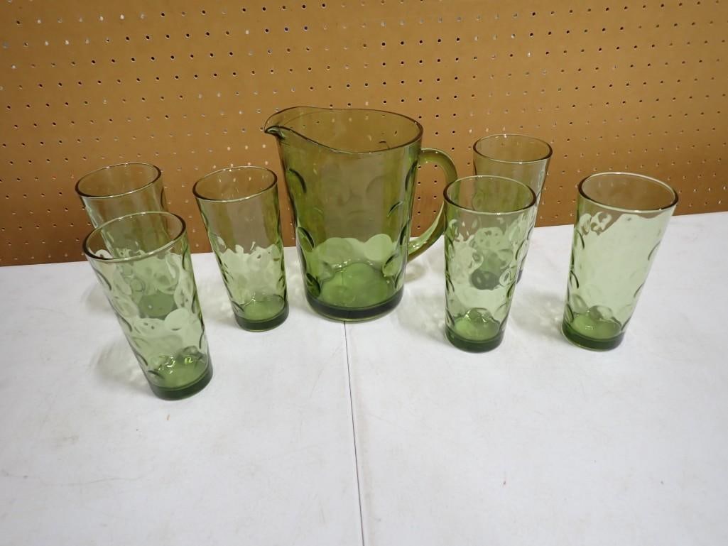 Vintage Hazel Atlas Eldorado Pitcher and 6 Drinking Glasses or Tumblers Set of Drinkware (1 of 5)