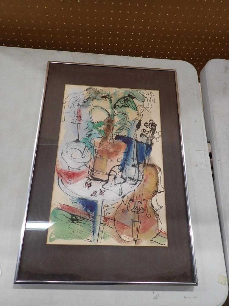Framed Abstract Watercolor Signed Lynch (1 of 7)