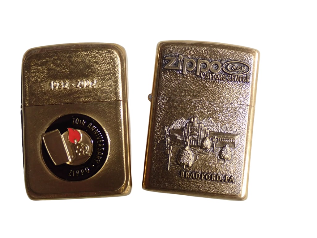 2 Zippo Lighters incl New Brass Case Knife Visitor's Center Lighter and 1932-2002 7 (1 of 4)
