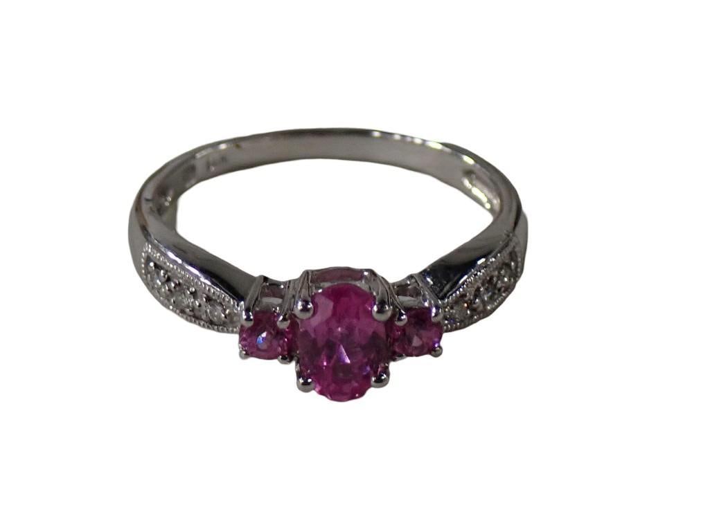14K White Gold Three Stone Pink Sapphire Ring (1 of 7)
