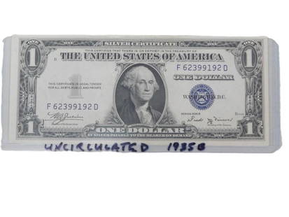 Uncirculated 1935 Series B Silver Certificate Dollar Bill: Uncirculated 1935 Series B Silver Certificate Dollar Bill All pictures are considered part of the description and should be examined carefully by bidders. Live Auctioneers is now offering Live Shippi