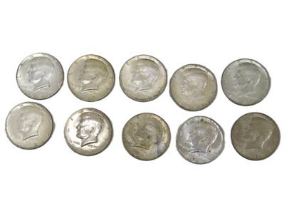 Lot of 10 Kennedy Half Dollars 1966-1968 - 40% Silver: Lot of 10 Kennedy Half Dollars 1966-1968 - 40% Silver All pictures are considered part of the description and should be examined carefully by bidders. Live Auctioneers is now offering Live Shipping t