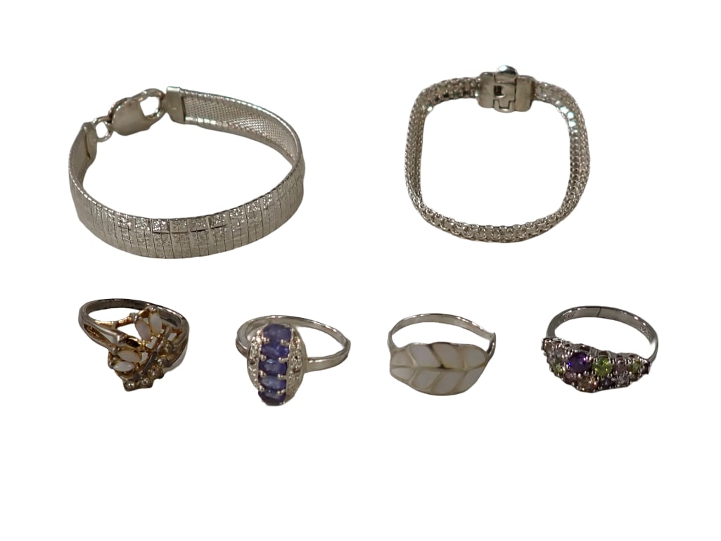 2 Sterling Silver Bracelets and 4 Sterling Silver Rings .925 (1 of 17)