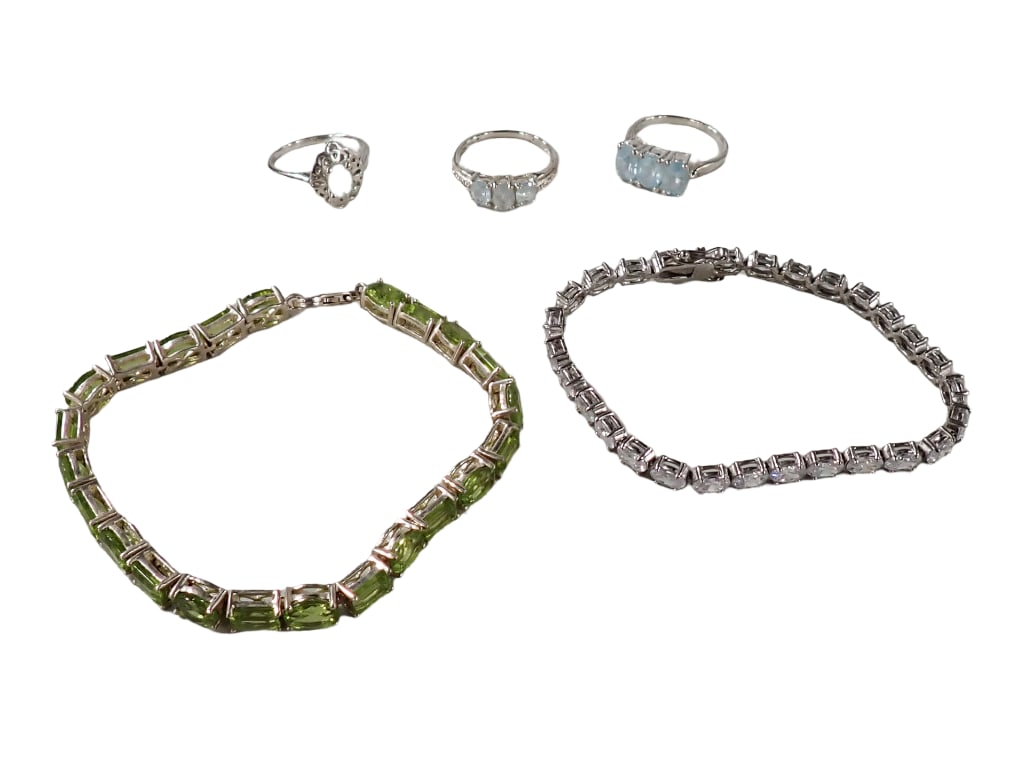 2 Sterling silver Tennis Bracelets and 3 Sterling Silver Rings with Gemstones (1 of 19)