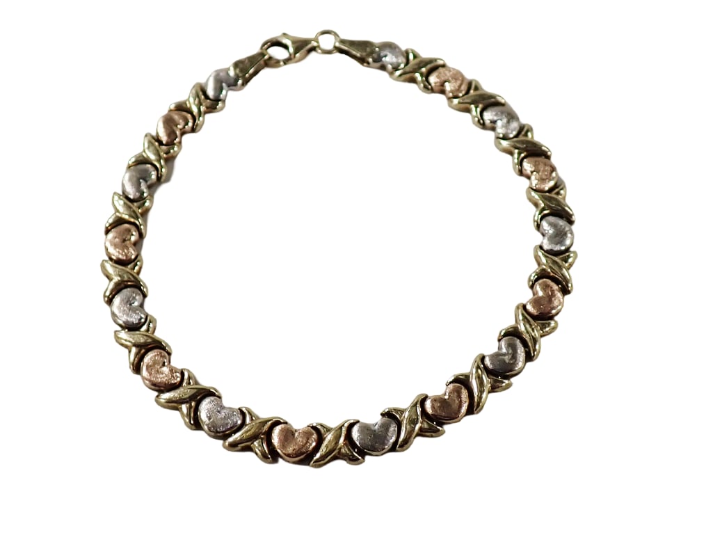 10K Gold 7" Bracelet Heart and Xs Design (1 of 4)