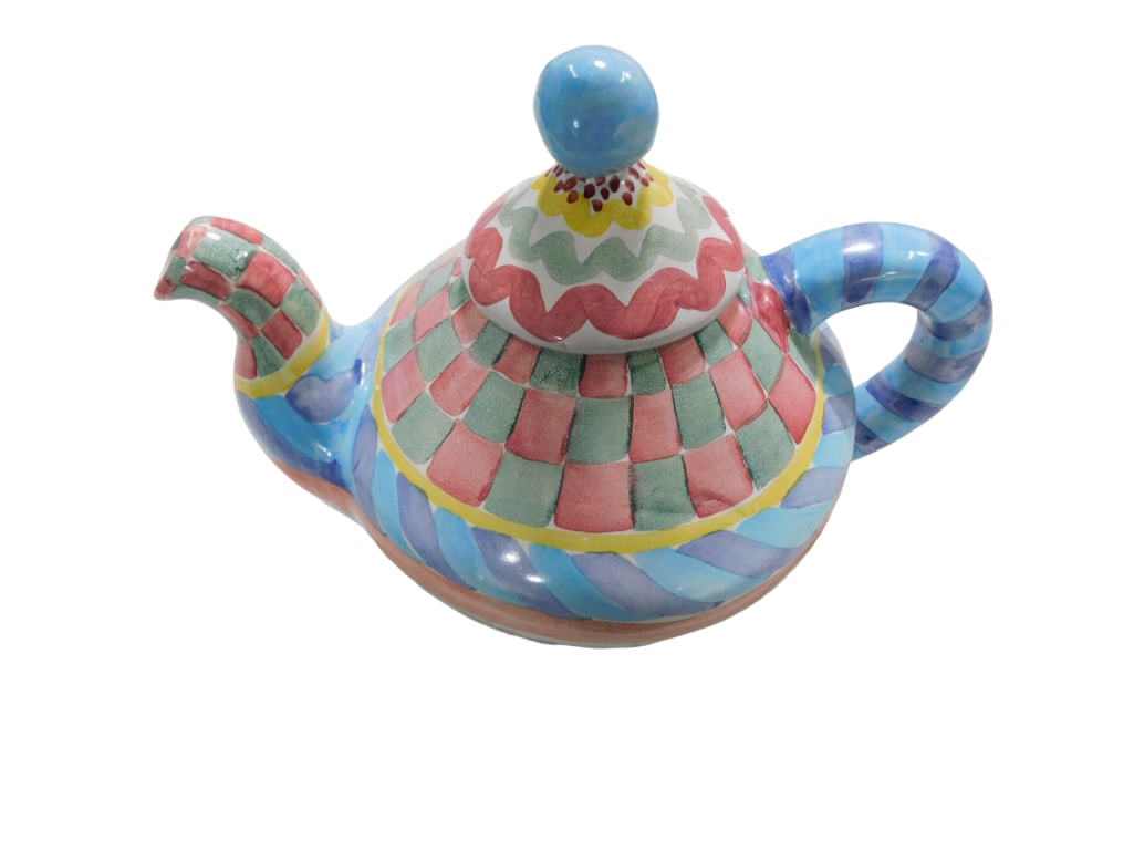 MacKenzie Childs Hand painted Tea kettle Victoria and Richard 1983 (1 of 7)