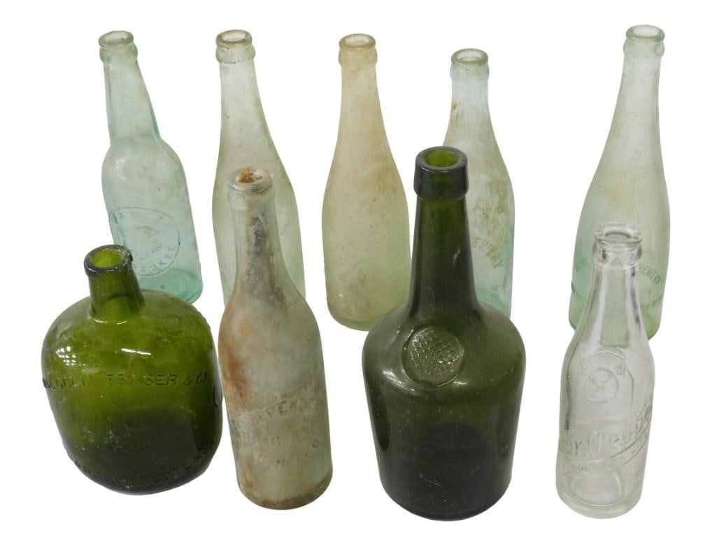 Lot of Antique Pre Prohibition Glass Alcohol and other Bottles including Dr. Pepper: Lot of Antique Pre Prohibition Glass Alcohol and other Bottles including Dr. Pepper 10x10x4" ?