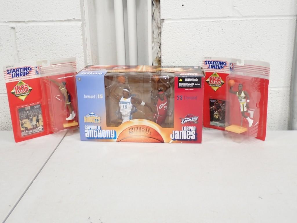 3 New in Package Basketball Figures including Starting Lineup 19+95 Karl Malone, Shawn Kemp (1 of 6)