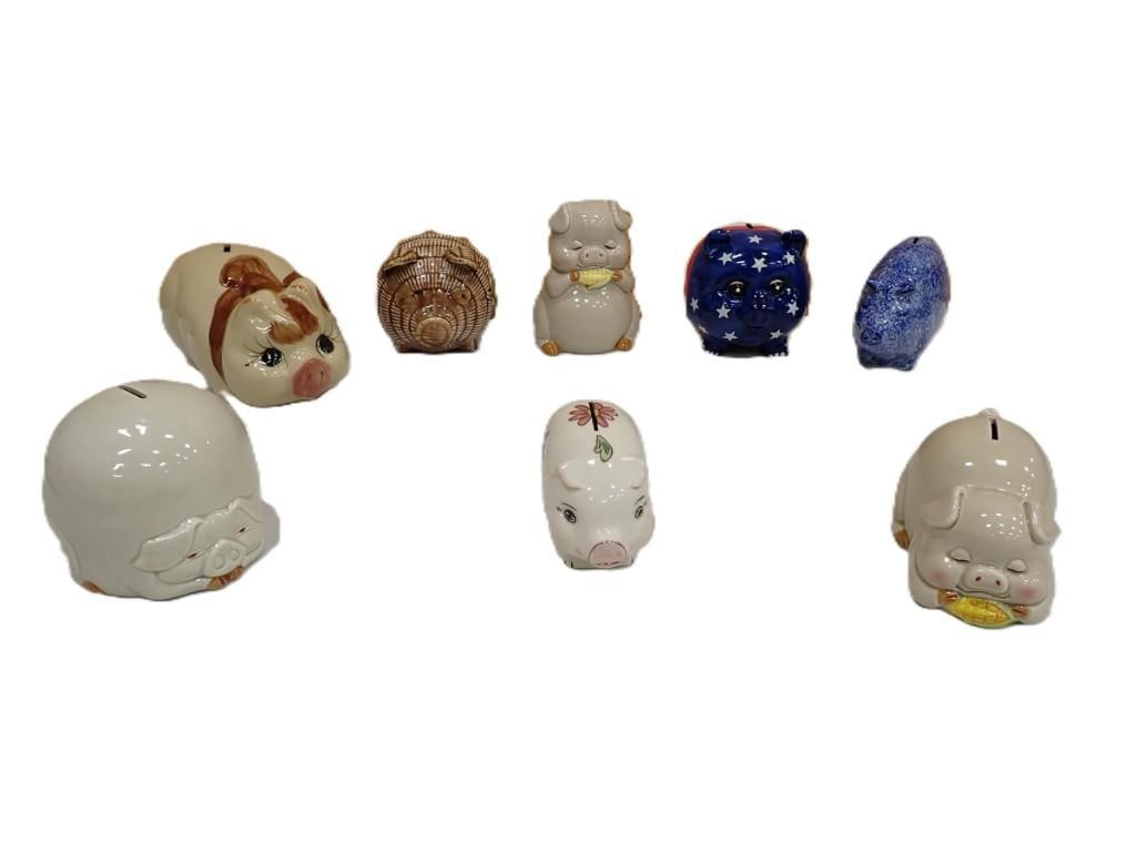 Lot of assorted Ceramic Piggy Banks including 19707 Fitz & Floyd, Lefton, Roseville, Rossini, (1 of 19)