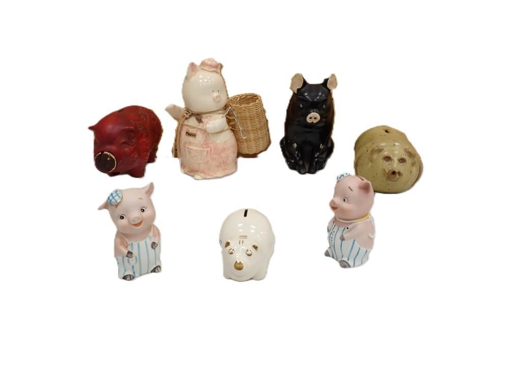 Assorted Piggy Bank Lot including Buntingware, Calif USA, Japon, B Moore, etc.: Assorted Piggy Bank Lot including Buntingware, Calif USA, Japon, B Moore, etc. 10x6x6" All pictures are considered part of the description and should be examined carefully by bidders. Live Auction