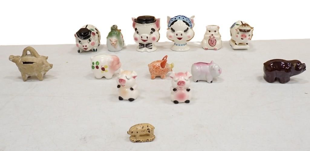 Lot of assorted Pig Figurines / Piggy Banks including Japanese, Enesco, etc.: Lot of assorted Pig Figurines / Piggy Banks including Japanese, Enesco, etc.