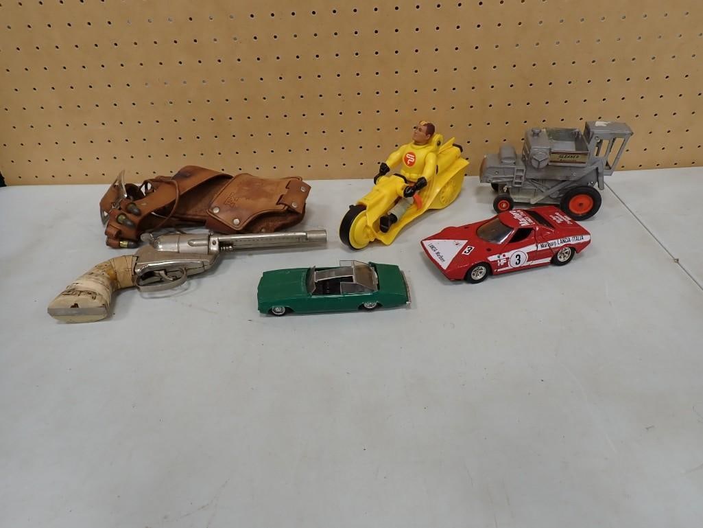 Vintage Toys incl Mego Commander Jack and his Lightning Cycle, Lancia Stratos Model Car,: Vintage Toys incl Mego Commander Jack and his Lightning Cycle, Lancia Stratos Model Car, Toy Gun, etc All pictures are considered part of the description and should be examined carefully by bidders. L