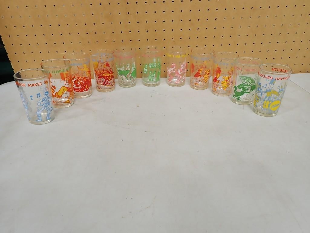 11 Vintage Welch's Jelly Glasses Featuring Archie Comics: 11 Vintage Welch's Jelly Glasses Featuring Archie Comics All pictures are considered part of the description and should be examined carefully by bidders. Live Auctioneers is now offering Live Ship