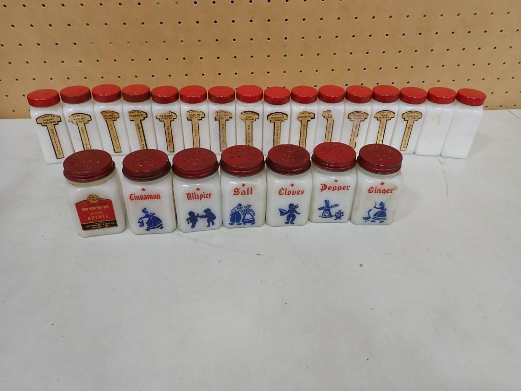 Vintage Griffiths' Milk Glass Spice Jars and Dove Spice Jars (1 of 6)