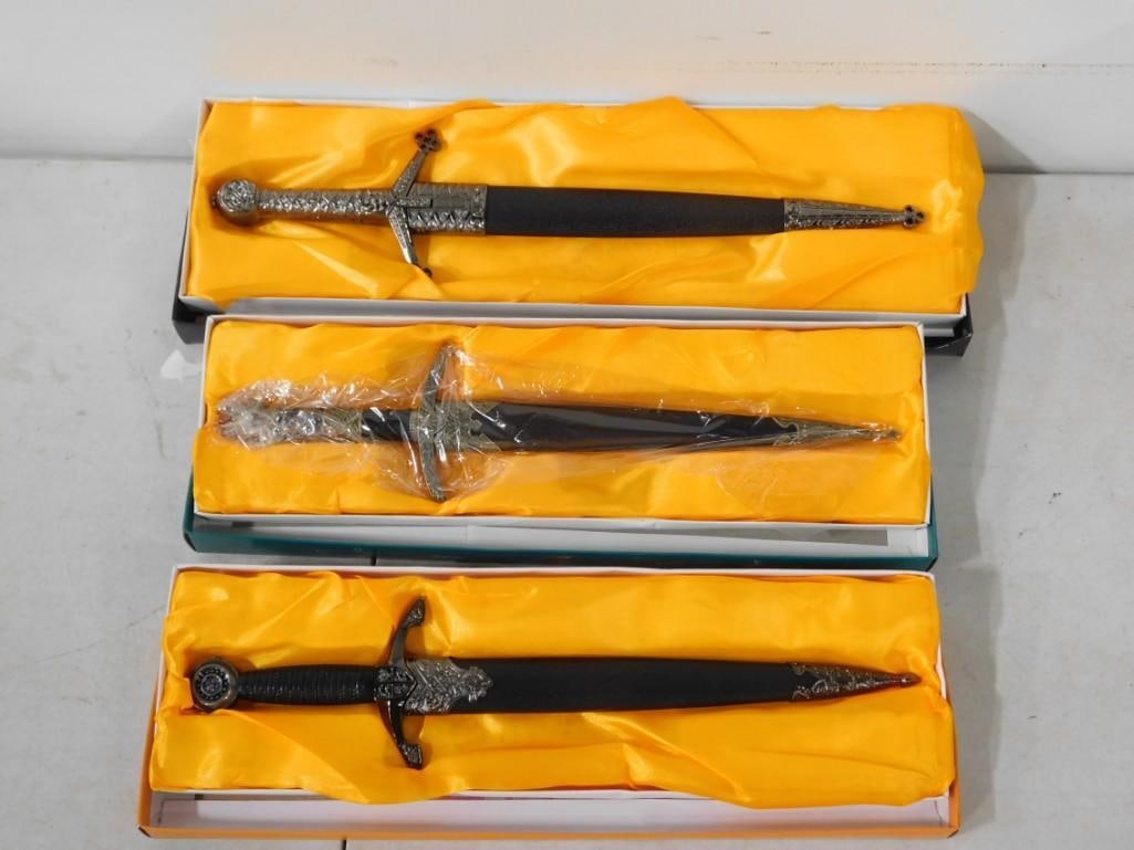 Lot of 3 Daggers or Letter Openers or Knives: Lot of 3 Daggers or Letter Openers or Knives 12x4x1" All pictures are considered part of the description and should be examined carefully by bidders. Live Auctioneers is now offering Live Shippin